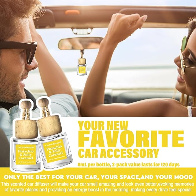HoogaLife Car Air Freshener Diffuser 2 Pack Hanging Pistachio Salty Caramel Car Air Freshener for Women 45+ days Long Lasting Fragrance Made in USA (P62) - Bloomnest