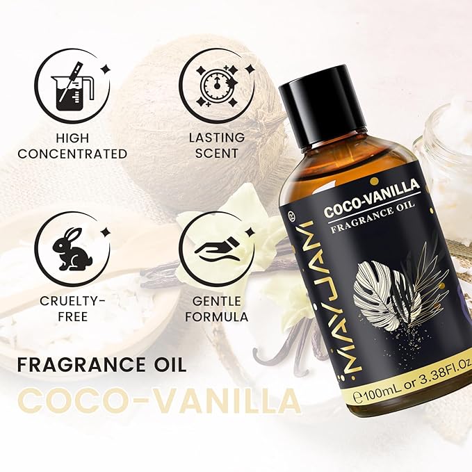 Coco-Vanilla Fragrance Oil Essential Oil, MAYJAM 3.38FL.OZ Coconut Vanilla Oil for Diffusers for Home, Long Lasting Scented Oils for Soap Candle Making - 100ML MAYJAM