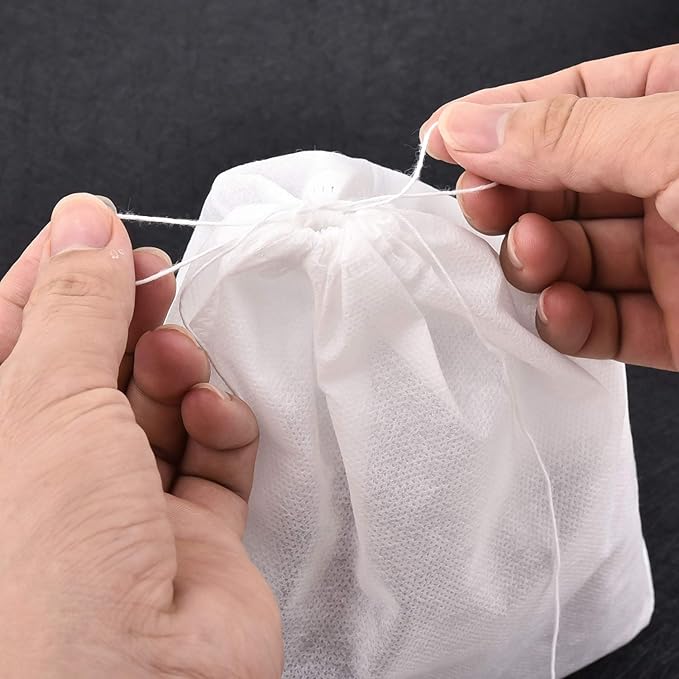 TamBee 8" x 10" Tea Bags DIY Disposable Bag Reusable Tea Bags for Loose Tea Empty Drawstring Seal String Bag Non Woven for Coffee Cook Bath Desiccant 100 Pcs - Bloomnest