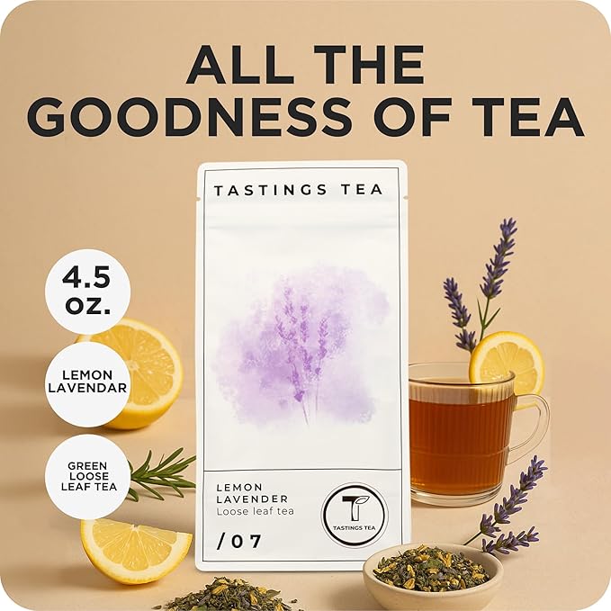 Tastings Tea Lemon Lavender Loose Leaf, 4.5 oz | Black Citrus Blend & Fruit Infusion | Medium Caffeine | Natural Antioxidants for Wellness | Small Batch & Sustainably Sourced | Resealable Pouch - Bloomnest