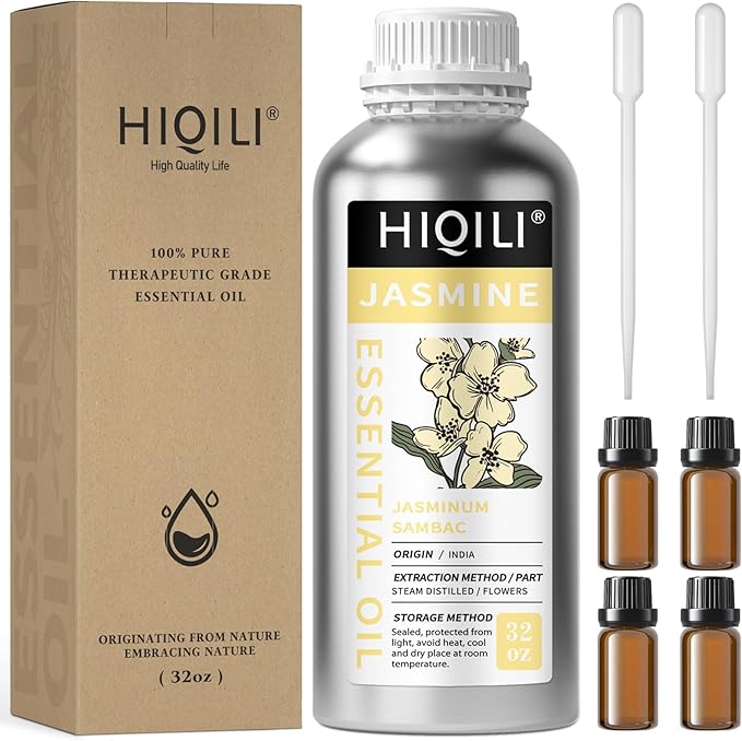 HIQILI Jasmine Essential Oil, Pure & Natural Jasmine Oil for Diffuser, Perfume, Shampoo, Aromatherapy-32 Fl Oz/1000 ML - Bloomnest