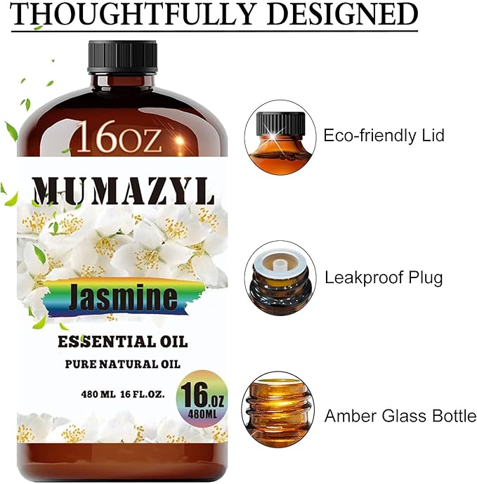 Jasmine Essential Oil, Jasmine Oil 16 Fl Oz 480ML for Diffuser Humidifier Yoga Cleaning DIY Candle Soap Making Essential Oils - Bloomnest