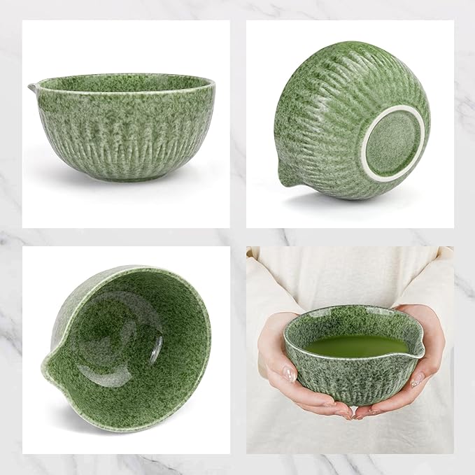 Matcha Whisk Set, 10-Pcs Matcha Kit, Bamboo Whisk and Bowl with Spout & Measuring Spoon & Cup, Japanese Tea Making Tools, Complete Matcha Gift Set for Starter, Mottled Green - Bloomnest