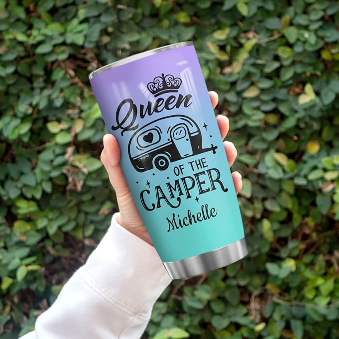 winorax Queen of The Camper Tumbler Personalized Camping Tumbler Gifts for Campers Woman from Husband Boyfriend Sister Best Friend Coffee Cup 20oz 30oz Travel Mug Stainless Steel - Bloomnest