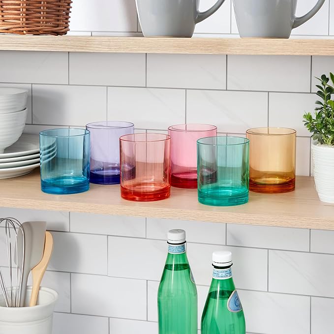 US Acrylic Classic Plastic Reusable Drinking Glasses (Set of 6) 12oz Rocks Cups Assorted Colors | BPA-Free Tumblers, Made in USA | Top-Rack Dishwasher Safe - Bloomnest
