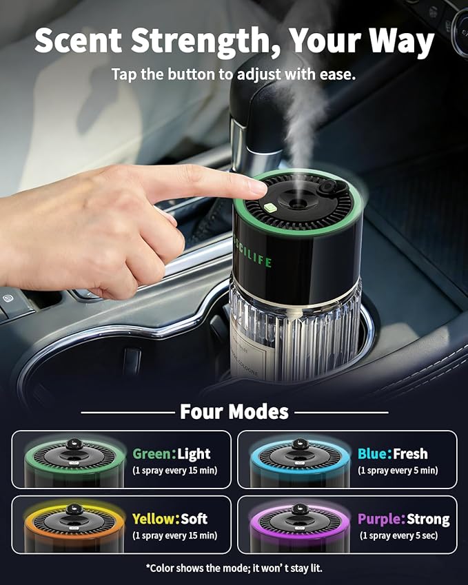 SSICLIFE Smart Car Air Freshener, Waterless Essential Oil Car Diffuser, 120ML Capacity, Up to 6720 Sprays, RGB Music Syncing Light with Starry Sky Projection, Smart Auto On/Off SSCILIFE
