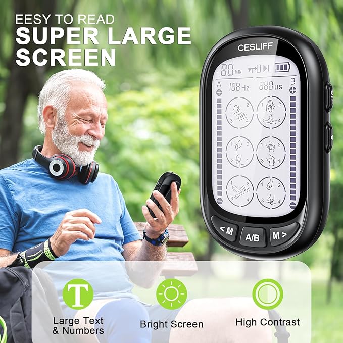 Dual Channel TENS EMS Unit 24 Modes 36 Levels, Upgraded Large Screen Intensity Muscle Stimulator for Back Neck Shoulder Pain Relief, Rechargeable Electric Pulse Massager TENS Machine with 10 Pads CESLIFF