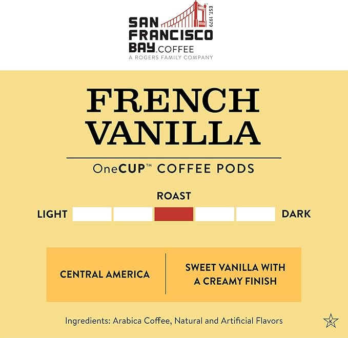 San Francisco Bay Coffee - Flavored Medium Roast - French Vanilla (80 ct) - Single Serve Coffee Pods, Commercially Compostable, K Cup Compatible - Bloomnest