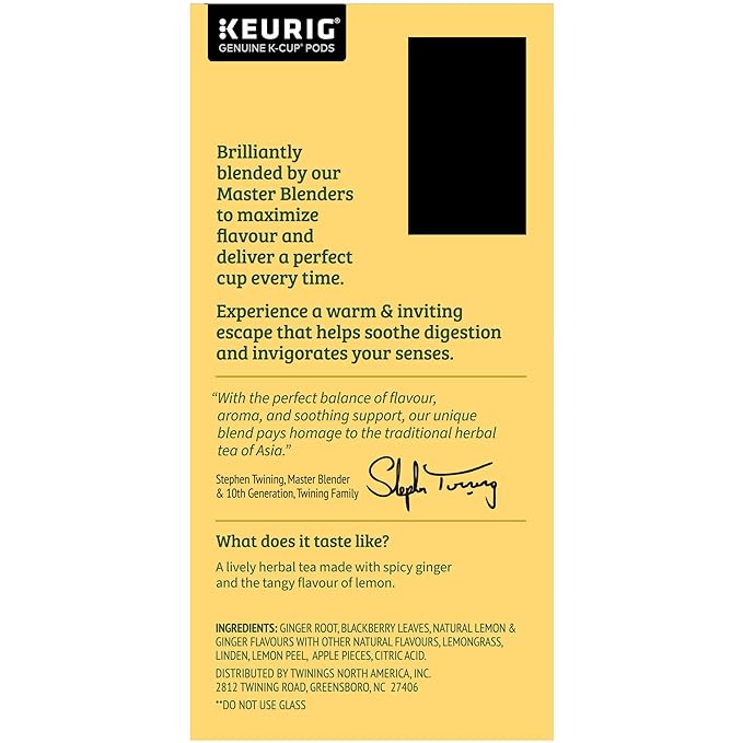Twinings Lemon & Ginger Herbal Tea K-Cup Pods for Keurig, 24 Count (Pack of 1), Tangy & Spicy, Naturally Caffeine-Free, Enjoy Hot or Iced - Bloomnest