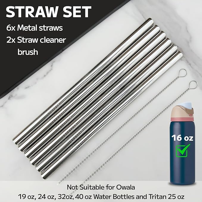 MIMORE Metal Straw for Owala 16 oz - 6 PCS Satinless Steel Straws Compatible with Owala Straw Replacement - Resuable & Dishwasher Safe Mimore