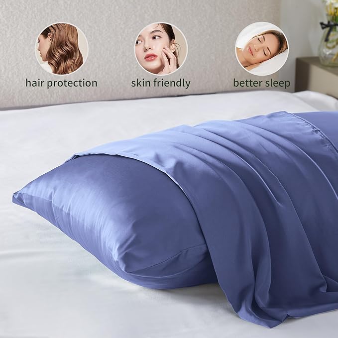 Silk Pillow Cases 2 Pack Mulberry Silk Pillowcases Soft Breathable Both Sided Natural Silk Pillowcase with Zipper Beauty Sleep Pillow Cases for Gift(King,Cornflower Blue) - Bloomnest