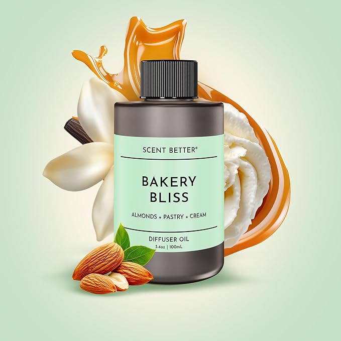 Scent Better Bakery Bliss Aroma Essential Oil Blend: an Aromatherapy Blend of Almond, Cherries, and a hint of Pistachio with for Ultrasonic Diffusers & Nebulizers (3.3 Fl Oz, 100 mL) - Bloomnest