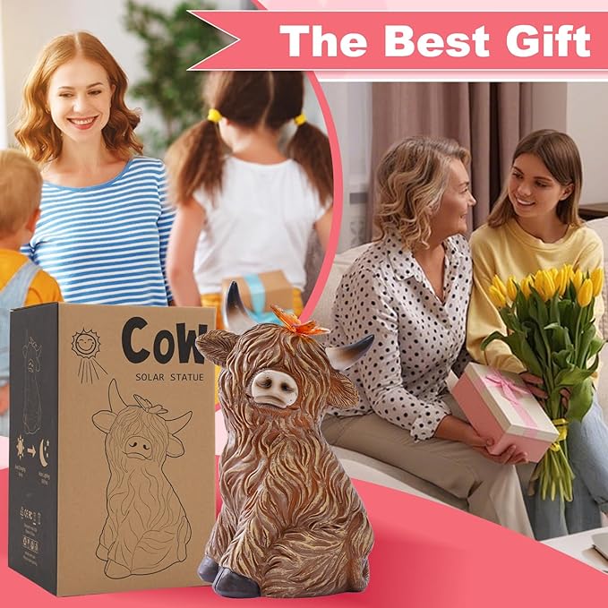 Solar Garden Statue Highland Cow Figurine – Outdoor Decoration with Butterfly for Garden Yard Lawn Home Decor Outside : Unique Gifts for Mom Grandma - Bloomnest