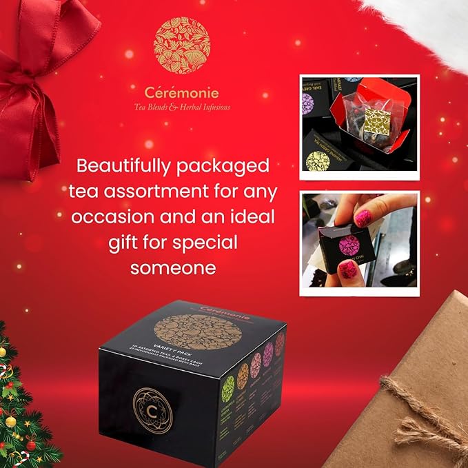 Ceremonie Tea Gourmet Variety Sampler Pack - Collection of 10 Assorted Single Serve Flavors - 20 Petite Mini Cubes with 2 Cubes of each Flavor - Ideal Gift for Tea Lovers - Bloomnest