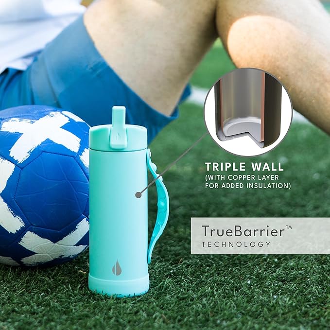 Elemental Iconic Kids Water Bottle for School - 100% Leak-Proof Insulated Water Bottles with Straw Lid & Pop-It Handle for Boys & Girls - Triple-Wall Insulated & BPA-Free, 14oz – Robin’s Egg - Bloomnest