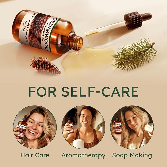 KUKKA Cedarwood Essential Oils - 4 Fl Oz - for Hair, Skin, Diffuser, Aromatherapy & DIY Soap Making Scent - Bloomnest