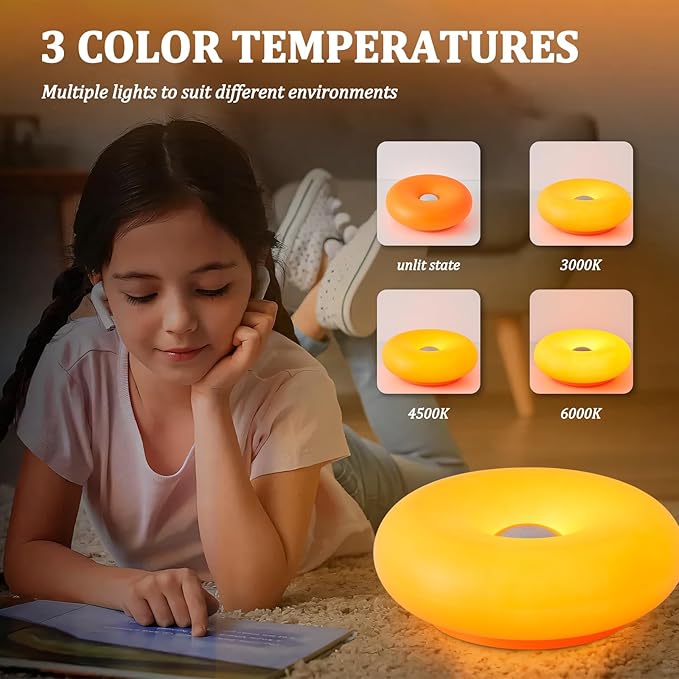 Donut Table Lamp,Creative Orange Donut Atmosphere Lamps with Plastic Shade,Retro-Modern Table Light,3-Color Dimmable Nightstand Lamp for Bedroom and Desk, Aesthetic Home Decor & Gifts (Orange) - Bloomnest
