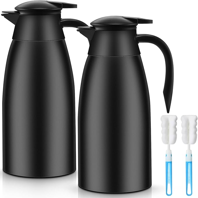 Norme 2 Pcs Thermal Coffee Carafe Insulated Stainless Steel Coffee Carafe for Hot Liquid Vacuum Thermal Pot Creamer Pitcher Dispenser with Brushes Keeping Hot Water Milk(Black,51 oz) - Bloomnest