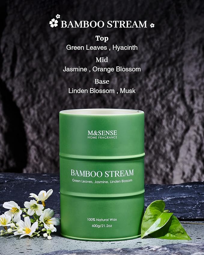 M&SENSE Bamboo Scented Candles Natural Non Toxic, Large Aromatherapy Candle for Stress Relief Meditation Relaxing, Housewarming Gifts for Women Men, 21.2oz 120 Hour Long Burning - Bloomnest