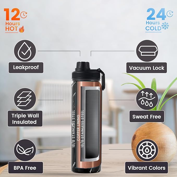 Lexlion Tea Infuser Water Bottle 22 Oz – Triple Wall Insulated Stainless Steel, Loose Leaf & Fruit Strainer, 3 Leakproof Lids, BPA-Free Silicone Sleeve, Reusable Thermal Mug - Bloomnest
