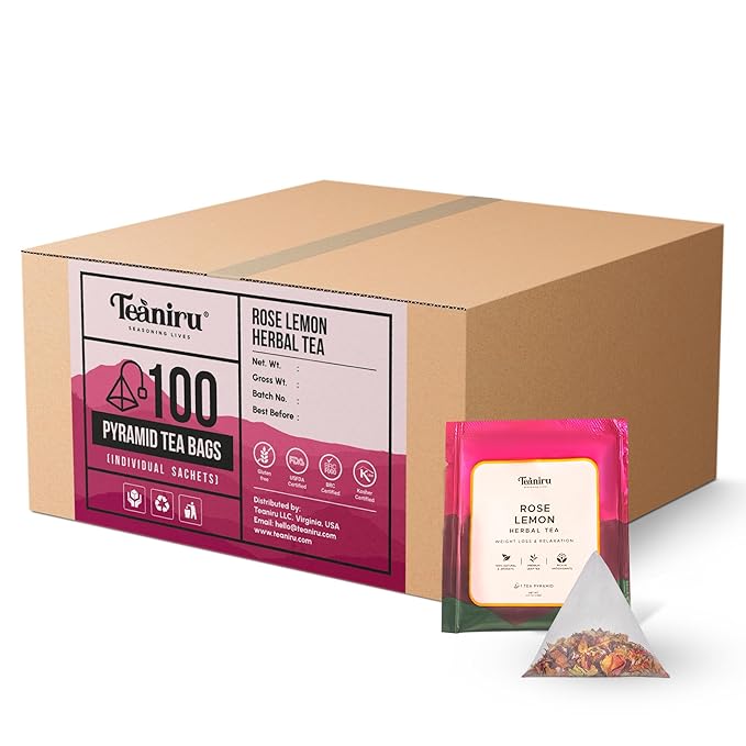 Teaniru, Rose Lemon Tea, 100 Pyramid Tea Bags, Individual Sachets | Relaxation Tea | Flavored Green Tea | 100% Natural Ingredients - Pure Leaf Tea | Thanks Giving - Bloomnest