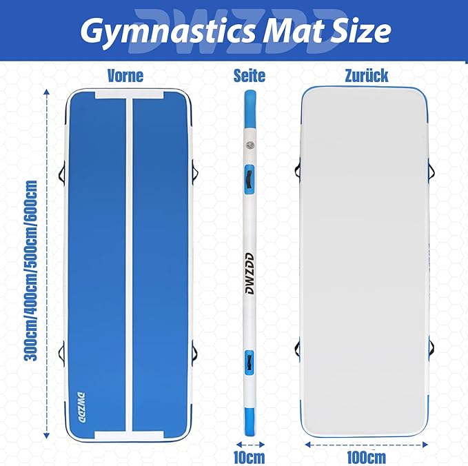 Dwzdd Gymnastics Air Mat 10ft/13ft/16ft/20ft Tumbling Mat Inflatable Gymnastics Tumble Track for Home/Gym/Training/Cheerleading/Water with Electric Pump