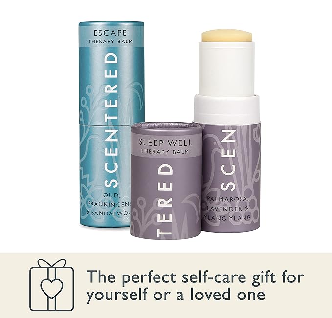Scentered Aromatherapy Balm Stick Duo for Sleep & Meditation - Roll On Essential Oil Blends of Oud, Lavender, Ylang Ylang - Aromatherapy Gifts for Women - Sleep Well & Escape - Bloomnest