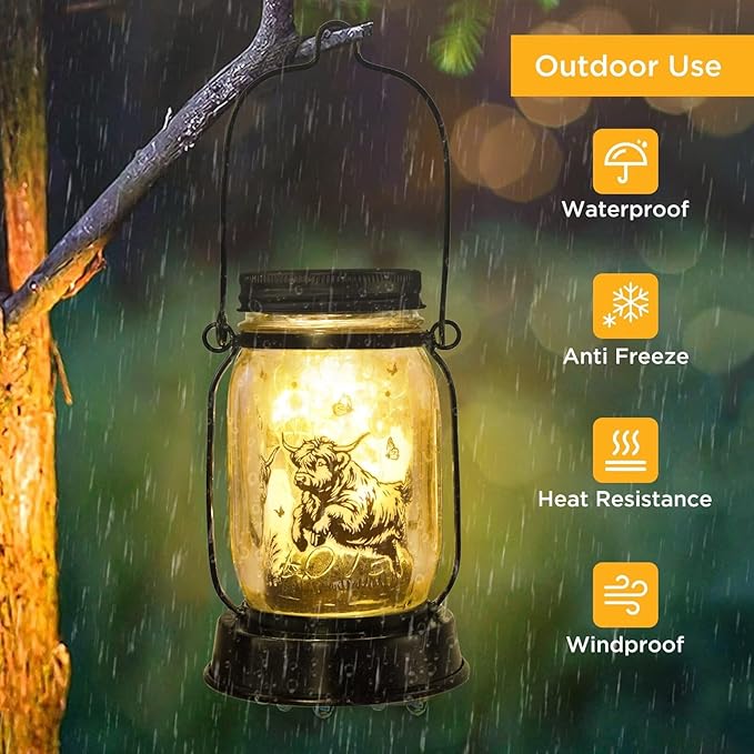 Highland Cow Gifts for Women/Men Highland Cattle Lovers Solar Lantern Mom Birthday, Mothers Day, Christmas Gifts, Solar Cow Garden Decoration Outside for Yard, Patio,Backyard,Porch, Torches - Bloomnest