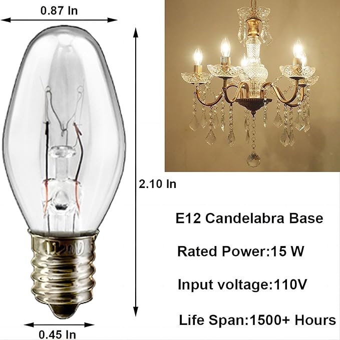 Salt Lamp Bulbs, 15 Watt Night Light - C7 Replacement Bulbs for Scentsy Wax Warmer, Dimmable Scentsy Light Bulbs for Household Salt Lamps, 24 Packs - Bloomnest