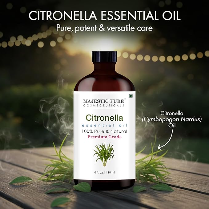 Majestic Pure Citronella Essential Oil with Glass Dropper - 4 Fl Oz - 100% Pure and Natural Citronella Oil - Premium Grade Essential Oils for Diffuser, Aromatherapy, Soap and Candle Making - Bloomnest