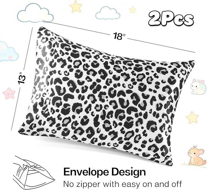 MR&HM Satin Pillowcase for Hair and Skin, Silk Satin Pillowcase 2 Pack, Toddler Size Pillow Cases Set of 2, Silky Pillow Cover with Envelope Closure (13x18, White Leopard) - Bloomnest