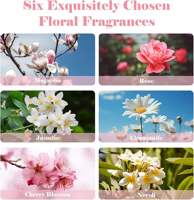 AmaKane Floral Fragrance Oils, Flower Essential Oils for Diffusers for Home, Candle Soap Making Scents 6x10ml, Rose, Jasmine, Chamomile, Neroli, Magnolia, Cherry Blossom Essential Oil - Bloomnest