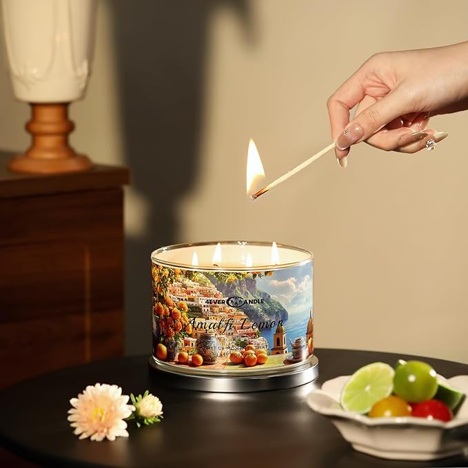 4-Wick Scented Candle - 18oz Soy Wax Blend Candle Over 50Hrs Long-Lasting Fragrance, Home Decor and Housewarming Gifts, Amalfi Lemon - Bloomnest
