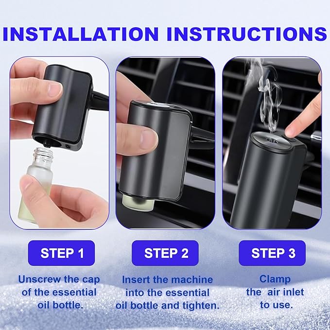 Smart Car Air Freshener,3 Levels Adjustable Strength, Rechargeable Aroma Diffuser, Built-in 220mAh, with 10pcs Aromatherapy Oil, Valentines Gifts for Women Men, Black & Red - Bloomnest