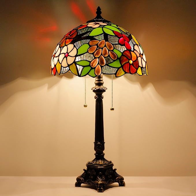 Tiffany Lamp Purple Grape Style Stained Glass Table Lamp Desk Reading Light 12X12X21 Inches with Resin Base Decor Bedroom Living Room - Bloomnest