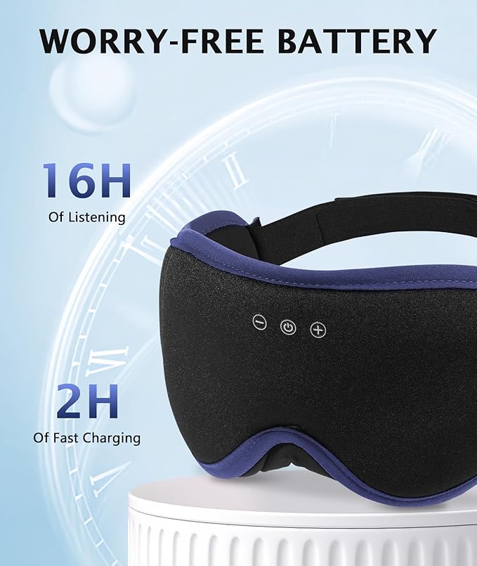 LC-dolida Sleep Mask with Headphones Bluetooth 5.4, 3D Sleeping Headphones for Side Sleepers Bluetooth Sleep Mask Blackout Bluetooth Eye Mask for Sleeping Travel Meditation Men Women - Bloomnest