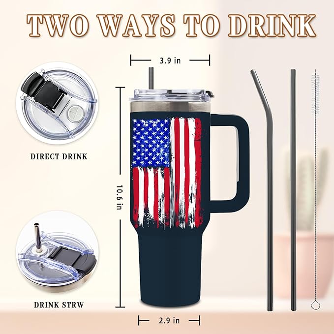 DUUV American Flag Tumbler 40 Oz, Patriotic Travel Mug for Men Dad Him, Stainless Steel Insulated Mug with American Flag, Christmas Thanksgiving Birthday Gift for Patriotic Americans, 1PCS - Bloomnest