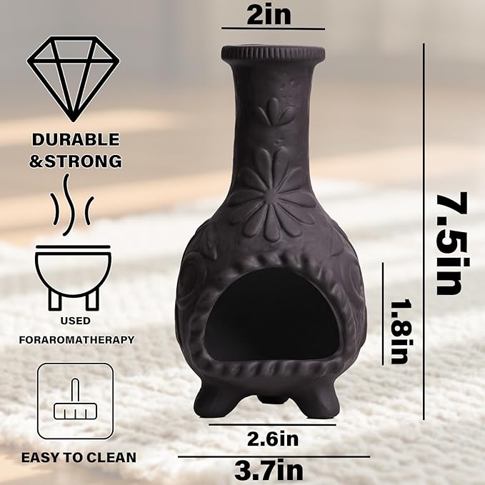 Elegant Handmade Black Palo Santo Holder–Incense Cone & Stick Burner with Smudge Chimney for Sage, Aromatherapy, Yoga, Meditation and Home Decor | Unique Gift for Friends & Family MOUGIGI