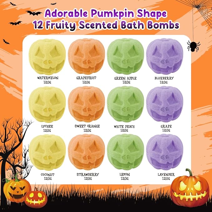 12 Piece Halloween Bath Bombs with Toys Inside for Kids, Bath Bombs with Surprise Inside, Halloween Party Favors for Kids, Halloween Trick or Treat Treat Gifts…