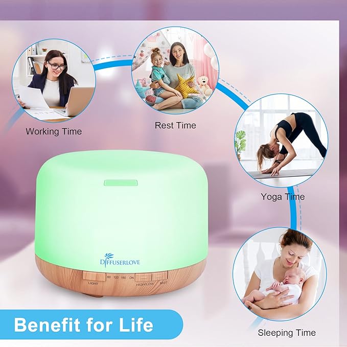 Diffuserlove Diffuser Essential Oil Diffusers 500ML Remote Control Aroma Diffuser Cool Mist Aromatherapy Diffuser with Mute Design, Timer and Auto Shut-Off for Office Living Room Yellow - Bloomnest