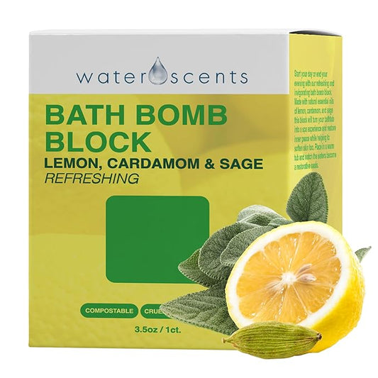 Water Scents Purity Bath Bomb Block | Vegan, Natural & Cruelty-Free | Aromatherapy Bath Soak with Lemon, Cardamom & Clary Sage | Refreshing & Moisturizing, Handmade in USA – 3.5 oz (1-Pack) - Bloomnest