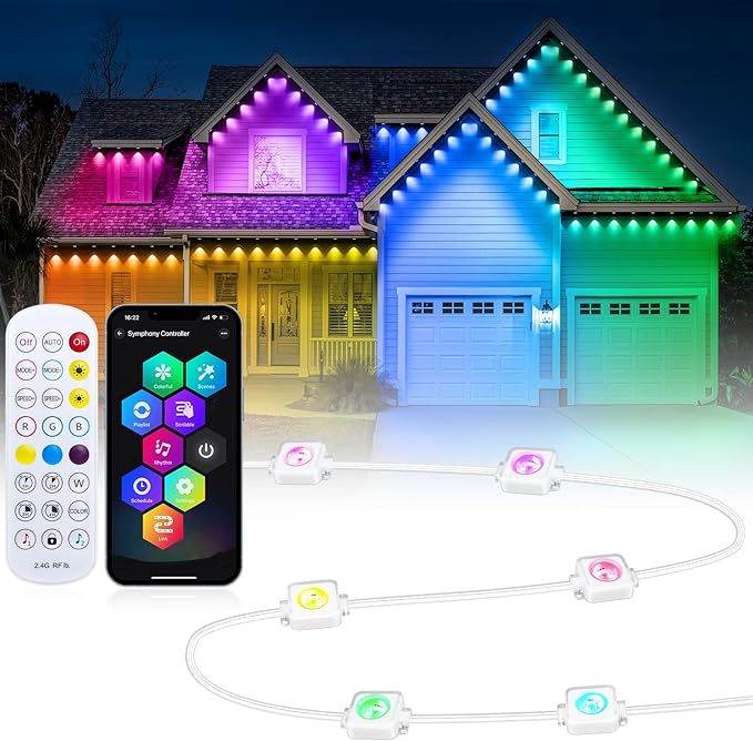 REYLAX 100FT Permanent Outdoor Lights with 60 LED Lights, RGB+IC Eaves Lights, IP67 Waterproof, Multi Scenes for Outdoor Christmas Holidays Decor, Works with APP & Remote Control, White - Bloomnest