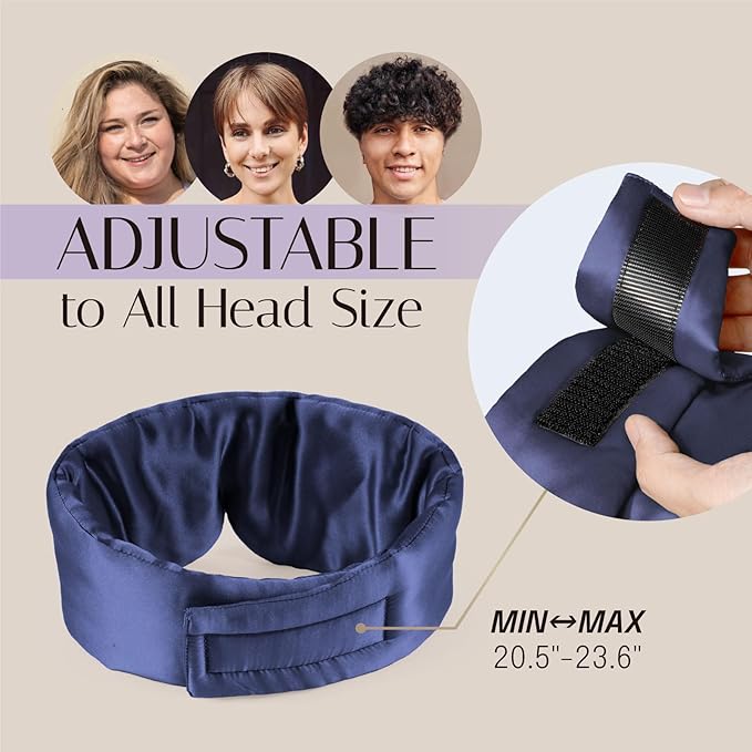 Silk Sleep Mask Soft Pressureless: 100% Mulberry Silk for Eye Skin Anti Wrinkles, Large Size for Total Blackout, Adjustable Wide Velcro Ear Cover