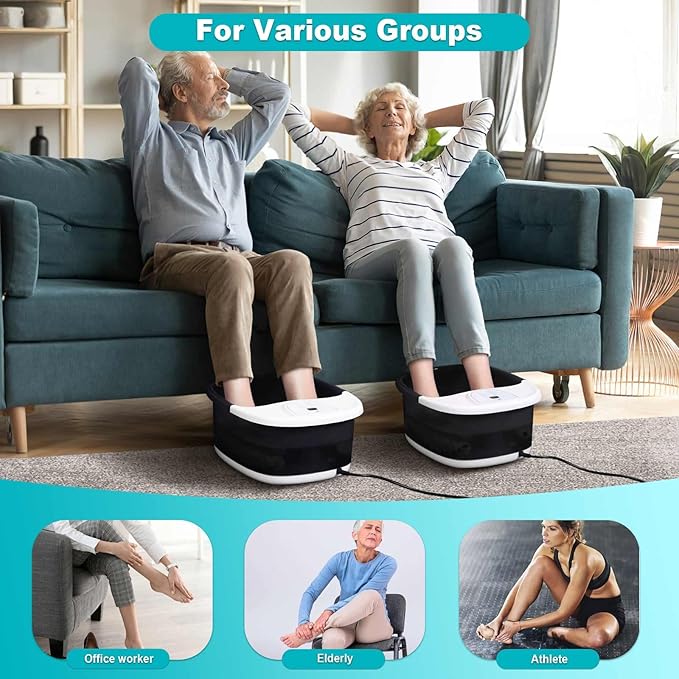 Foot Spa Bath Massager with Heat, Foot Bath with 22 Massage Rollers, Temperature Control, Jets, Bubbles, Epsom Salt and Vibration. Pedicure Foot Spa for Relaxation - Black