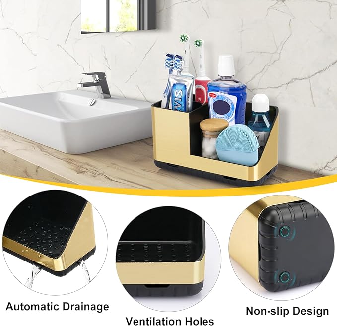 Toothbrush Holders for Bathroom Countertop Organizer, Kids Electric Toothbrush and Toothpaste Holders, Bathroom Accessories Organizer and Storage (Brushed Gold) - Bloomnest