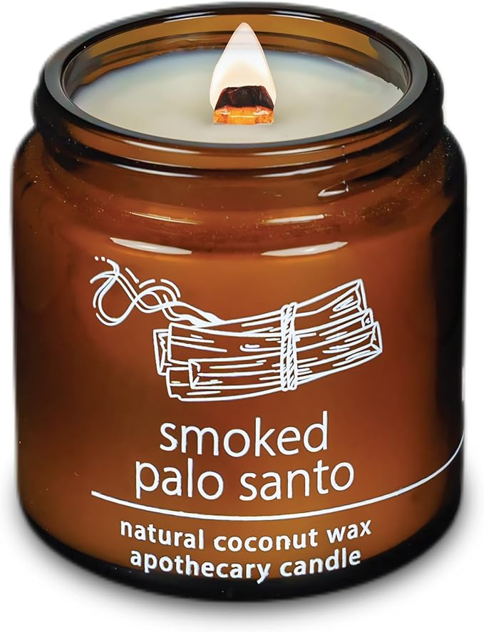 Hemlock Park Crackling Wood Wick Candle Handcrafted with Natural Coconut Wax (Small 4 oz, Smoked Palo Santo) - Bloomnest