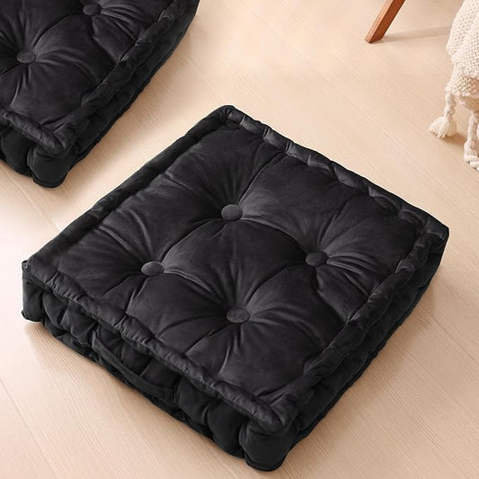 Square Floor Pillows, Large Floor Cushion for Adults Kids, Meditation Floor Pillow Seating Cushion with Shredded Memory Foam and Silk Wadding, 20"x20"x5" Black 2 Count - Bloomnest