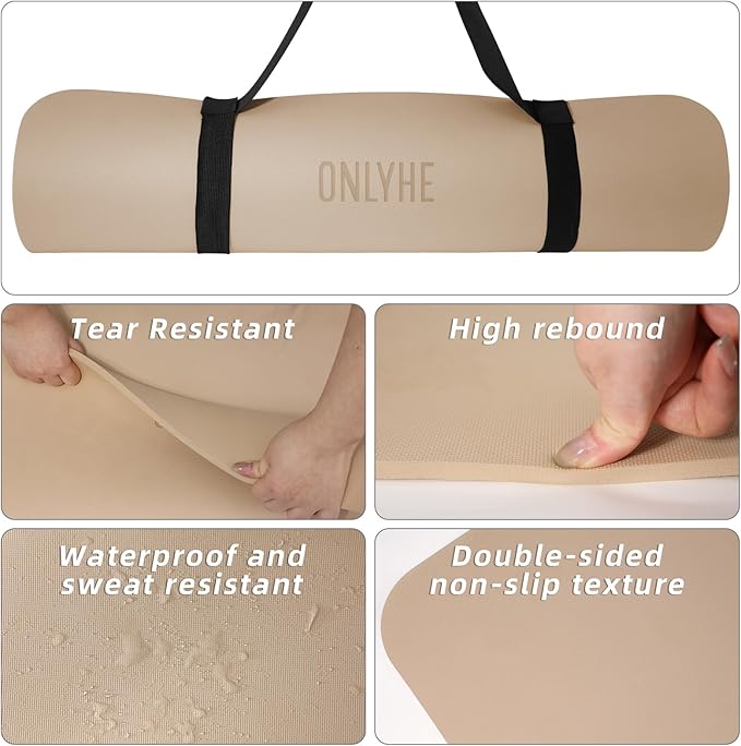 Yoga Mat Extra thick 8mm Exercise mat, Soft Lightweight TPE Fitness Mat with strap, High Elasticity, Anti-fatigue,non-slip mat for Women, Yoga, Camping, Travel, Gym & Outdoor | 72"L x 0.32"Th - Bloomnest
