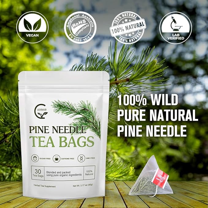 Organic Pine Needle Tea Bags - 100% Pure Natural Dried Pine Needles Herbal Tea, Effectively Antioxidant & Immune Support, Caffeine Free, 30 Tea Bags - Bloomnest