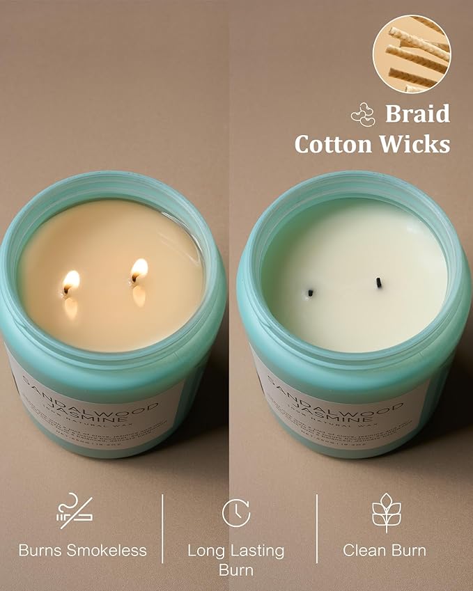 M&SENSE Sandalwood Jasmine Scented Candles, Large Soy Natural Long Lasting 19.4oz 110 Hour Burning Floral Non Toxic Double Wick Aromatherapy Candle Gifts for Women Friend - Bloomnest